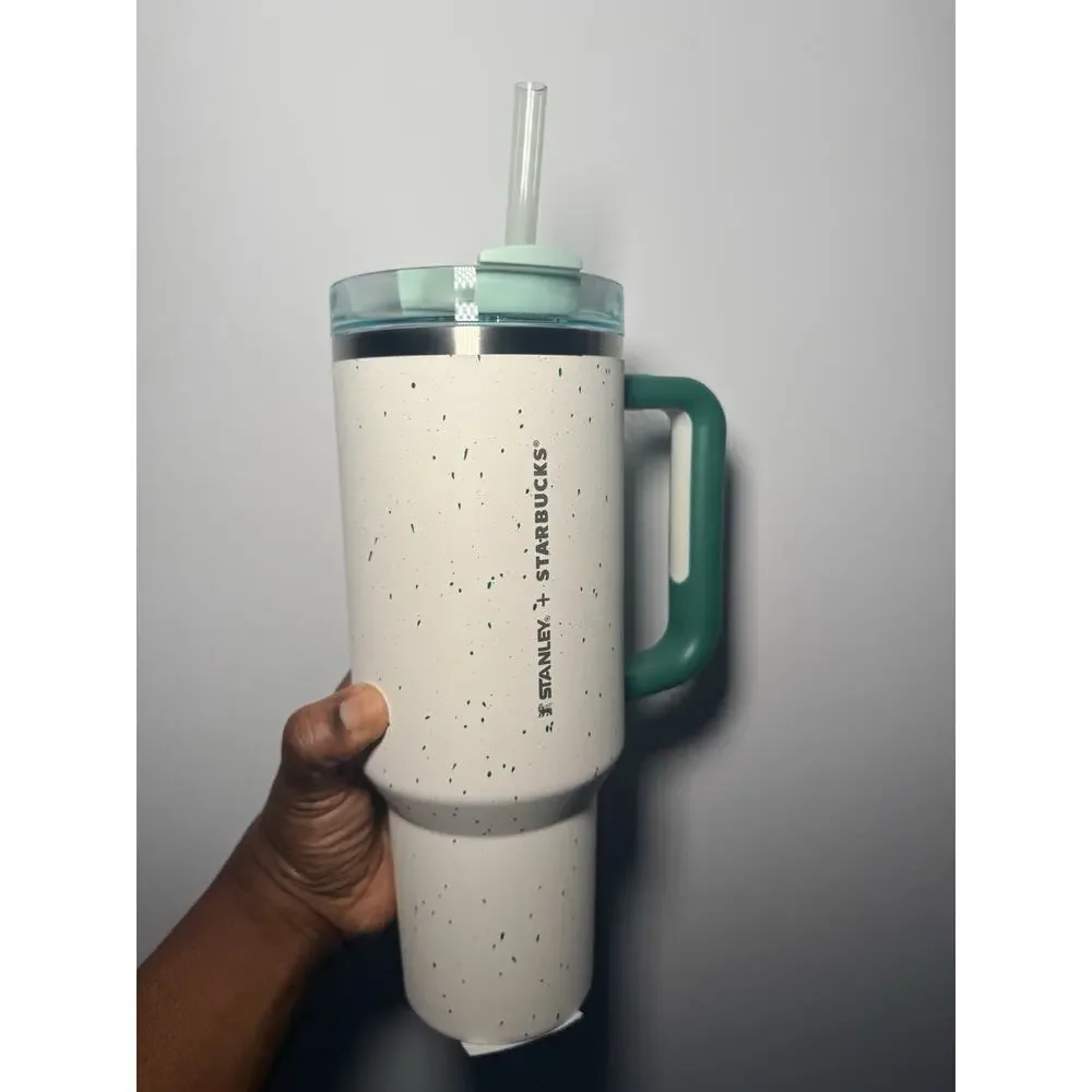 Stanley X Starbucks Korea GREEN PEBBLE TERRAZZO 40oz Quencher Tumbler NWT RARE! - Picture 3 of 6